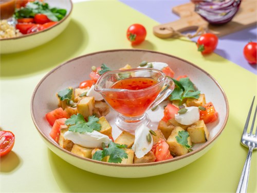 Салат с хрустящими баклажанами и помидорами Доставка  1093494